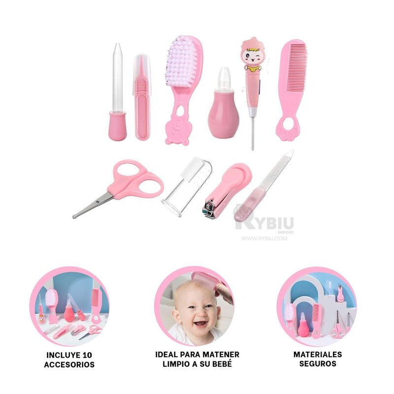 RYBIU IMPORT - Set Util para Baby en Tono Rosado Y+Regalo Ligas para Peinar