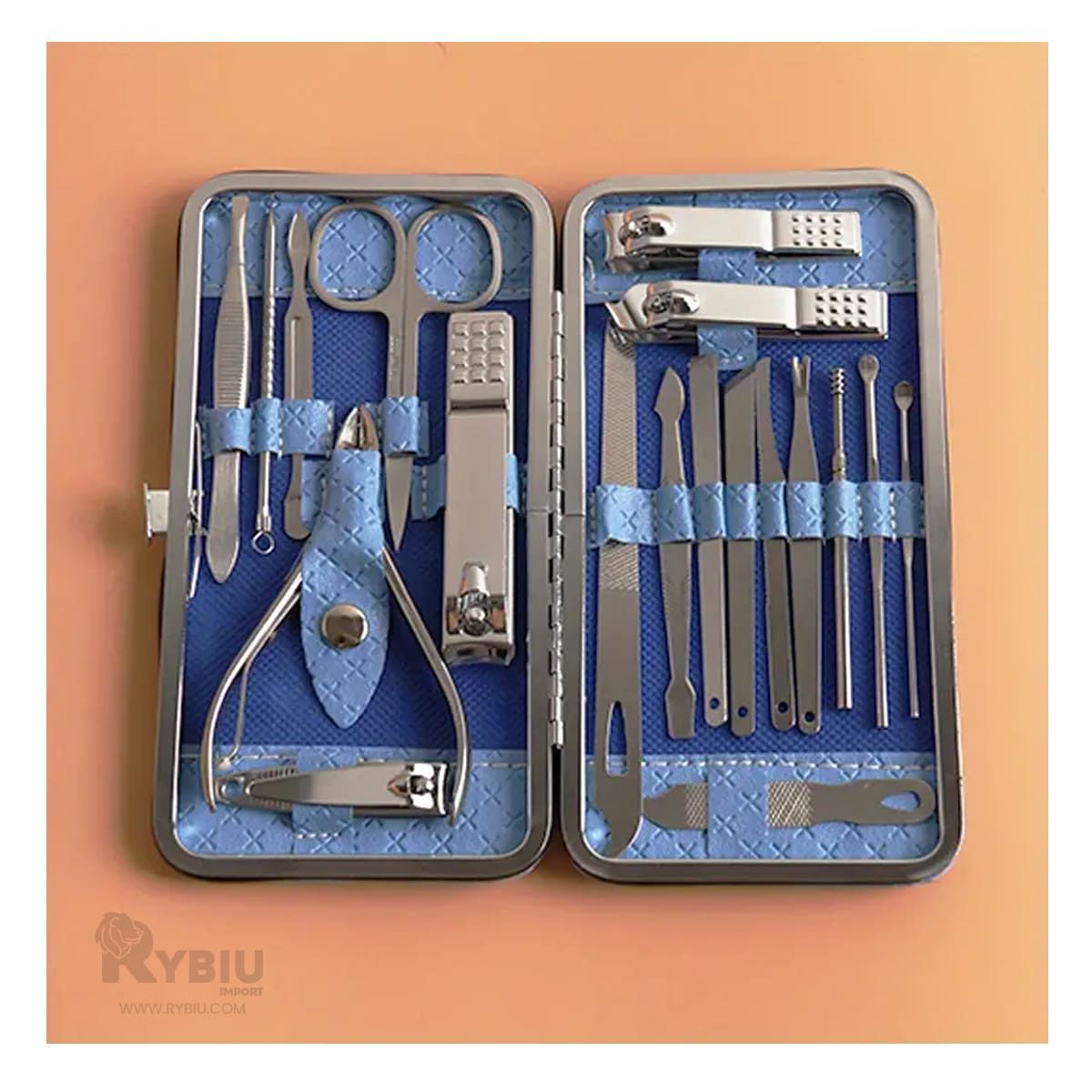 RYBIU IMPORT - Set de Manicure Portatil Contiene 19 Piezas en Celeste