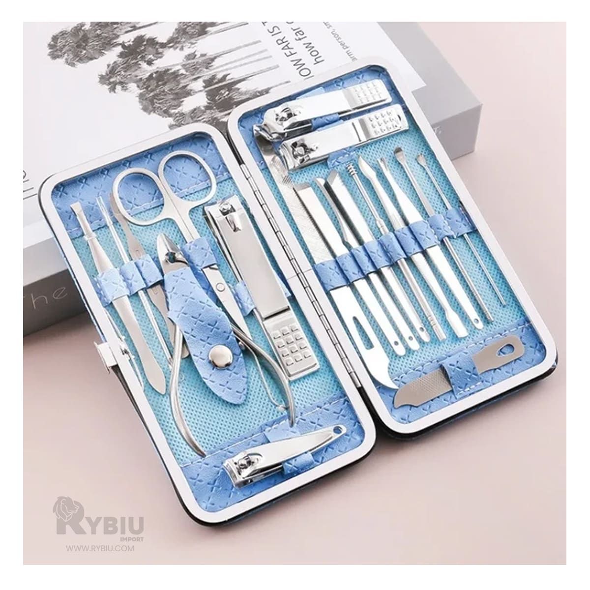 RYBIU IMPORT - Set Portatil Pedicure de Color Celeste Y+Papel de Regalo