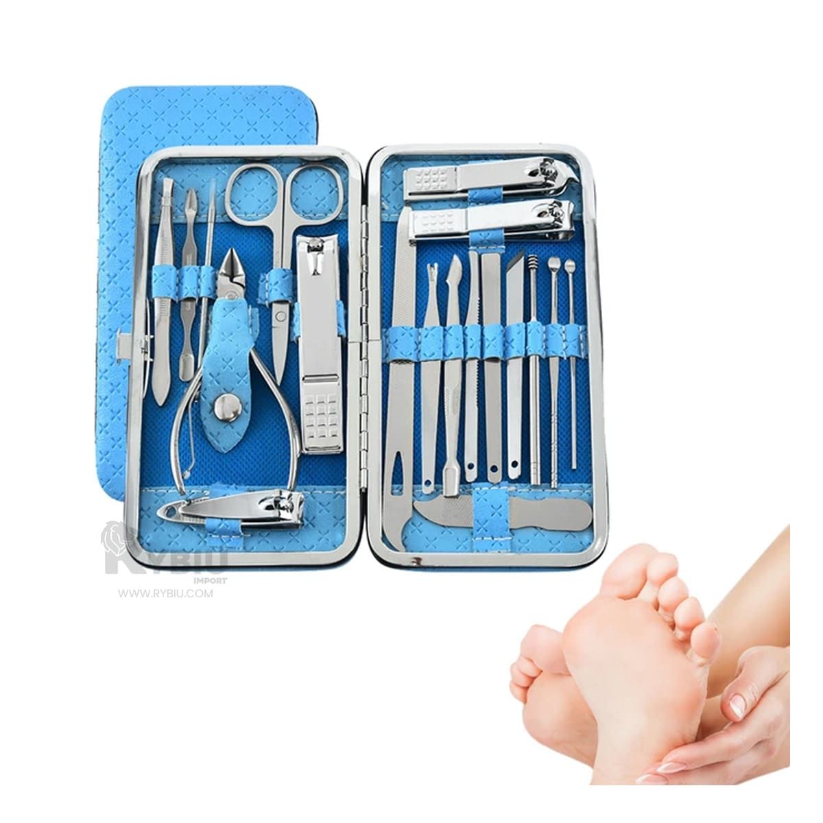 RYBIU IMPORT - Set Portatil Pedicure de Color Celeste Y+Papel de Regalo