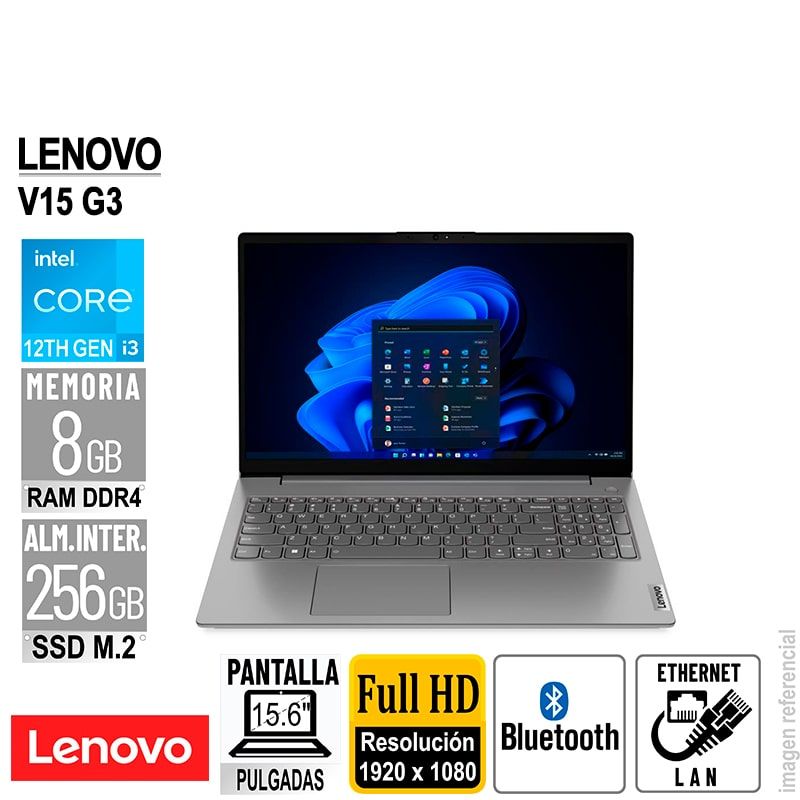 LENOVO - Laptop Lenovo V15 G3 IAP 156 FHD Intel Core i3-1215U RAM 8GB-DDR4 256GB-SSD SIN SISTEMA OPERATIVO