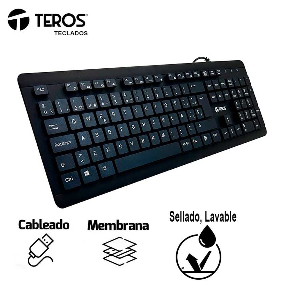 TEROS - Teclado Teros TE-4065N Sellado Lavable A prueba de agua IPX7 USB Negro