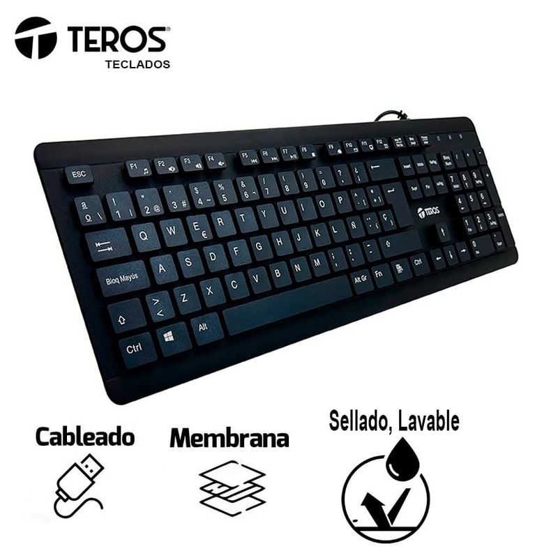 TEROS - Teclado Teros TE-4065N Sellado Lavable A prueba de agua IPX7 USB Negro