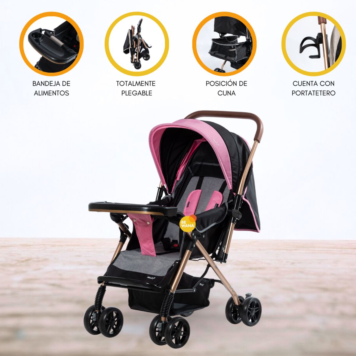 EBABY - Coche Cuna para bebé «BON» PINK