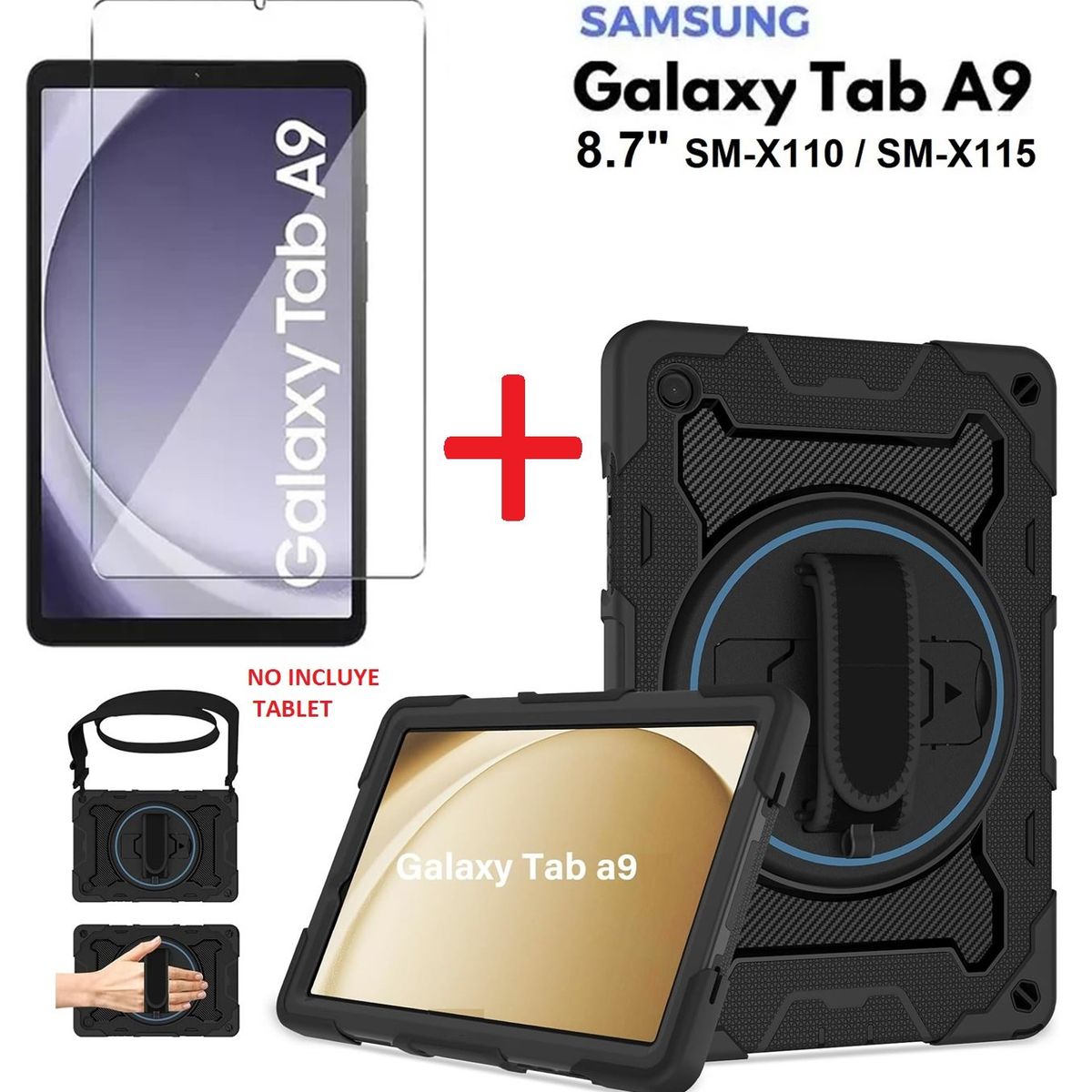 GENERICO - Funda Armor + Mica de Vidrio para Samsung Tab A9 8.7 SM-X110 X115 Case