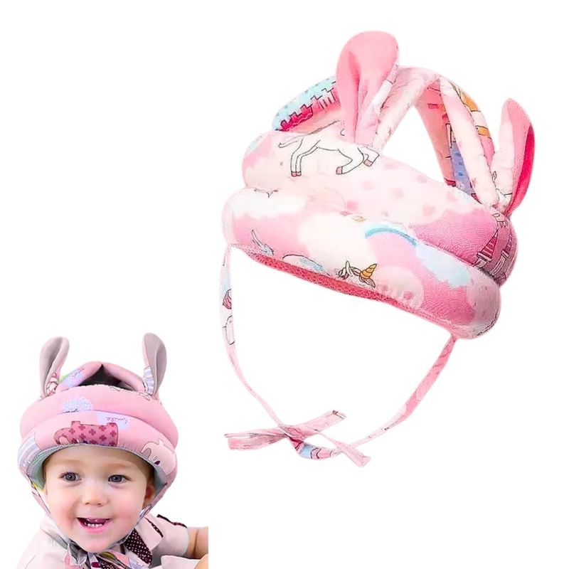 GENERICO - Gorro protector antigolpes para bebe orejitas Rosado Unicorn