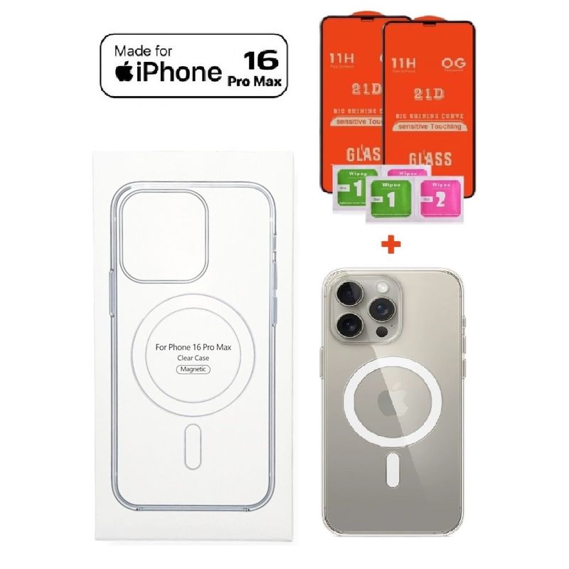GENERICO - Case Protector Clear Magsafe para IPhone 16 Pro Max + Kit Protección