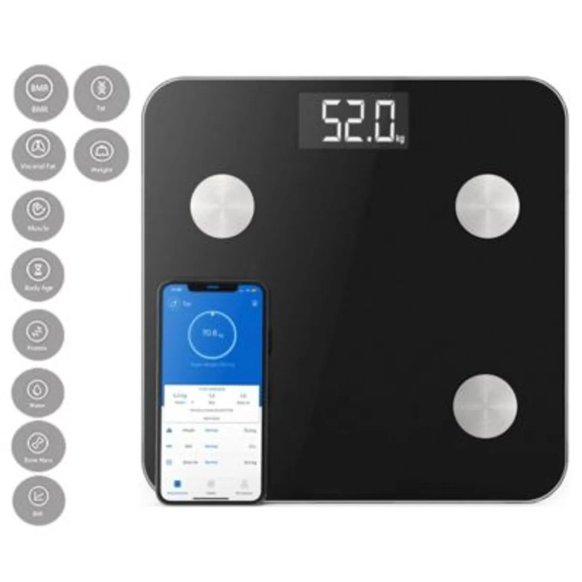 PERSONAL SCALE - Balanza Digital Inteligente 12 Lecturas Negro