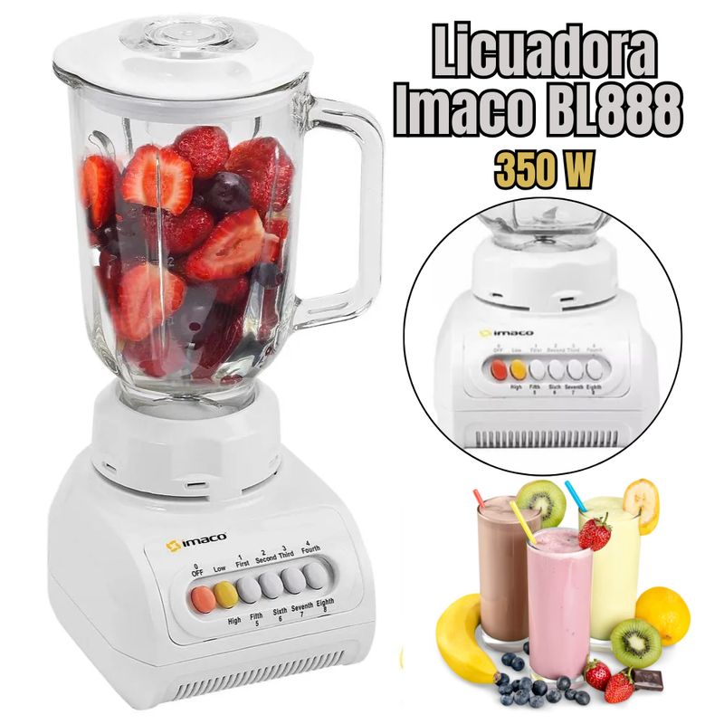 IMACO - Licuadora Imaco Vaso de Vidrio 8 Velocidades BL888V - BLANCO