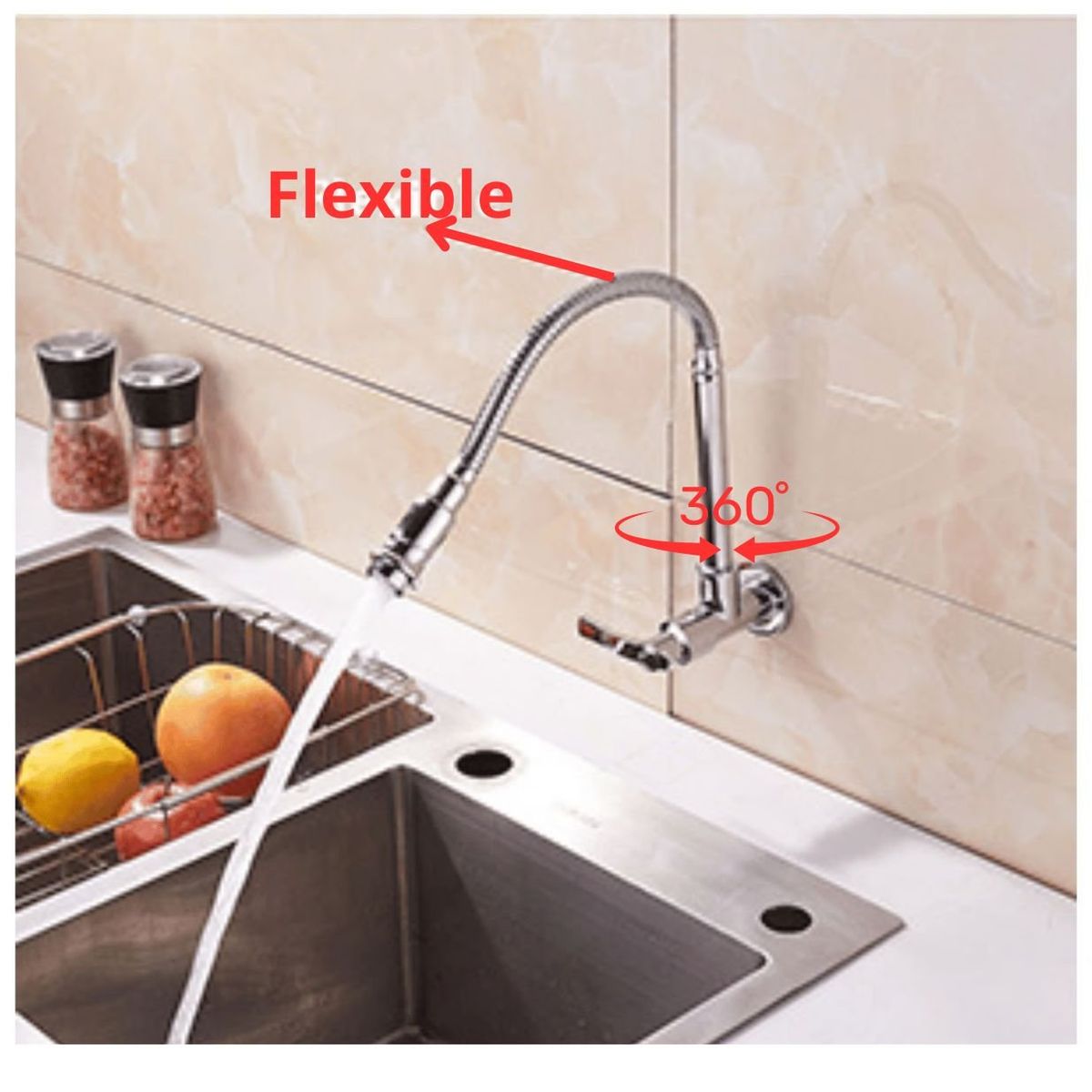 C AND A TOOLS - Llave Caño corrugado flexible para pared cocina