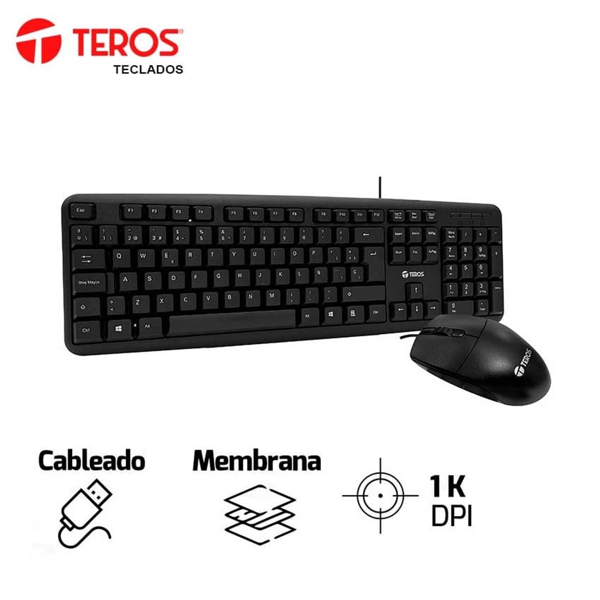 TEROS - Kit Teclado y Mouse Teros TE-4062N USB  Negro Español Óptico