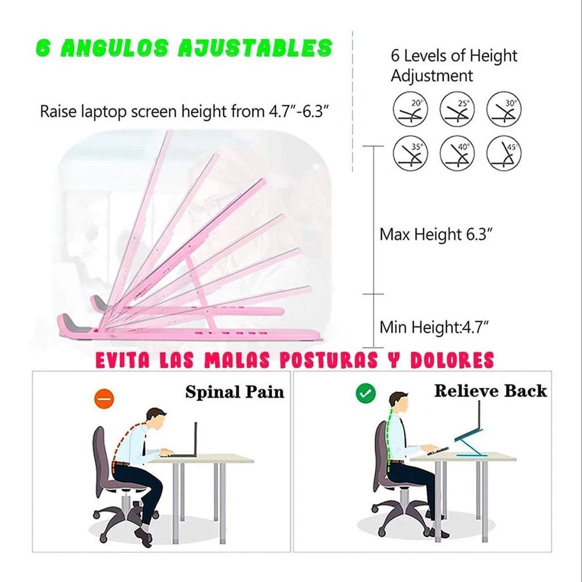 GENERICO - Soporte base para laptop o tablet graduable Rosado