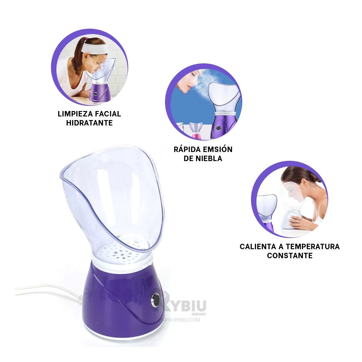 RYBIU IMPORT - Difusor Facial Practico en Color Violeta Y+Gift Stickers