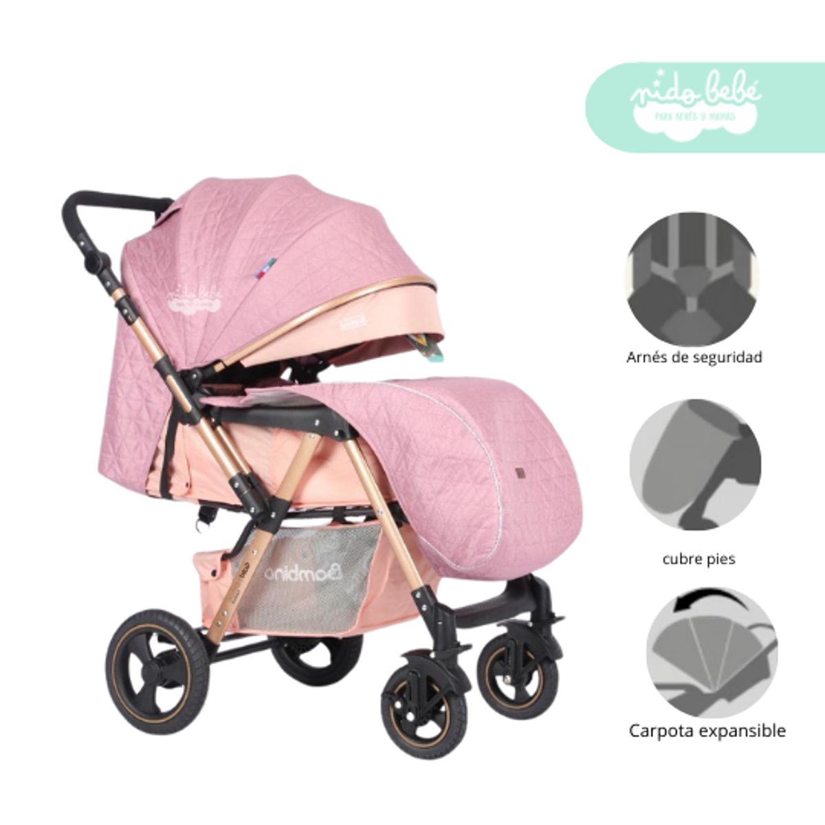 GENERICO - Coche Cuna Passo Bambino Deluxe Pink