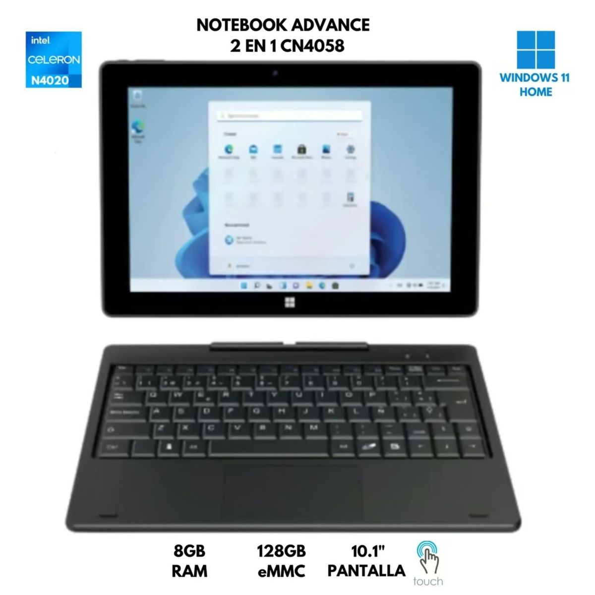 ADVANCE - Laptop ADVANCE CN4058 2 EN 1 Celeron N4020 8GB RAM 128GB EMMC 10.1" IPS