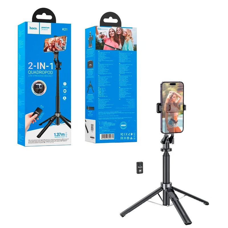 HOCO - Trípode Palo Selfie Hoco K21 Live Control Remoto 2 in 1 de 137m