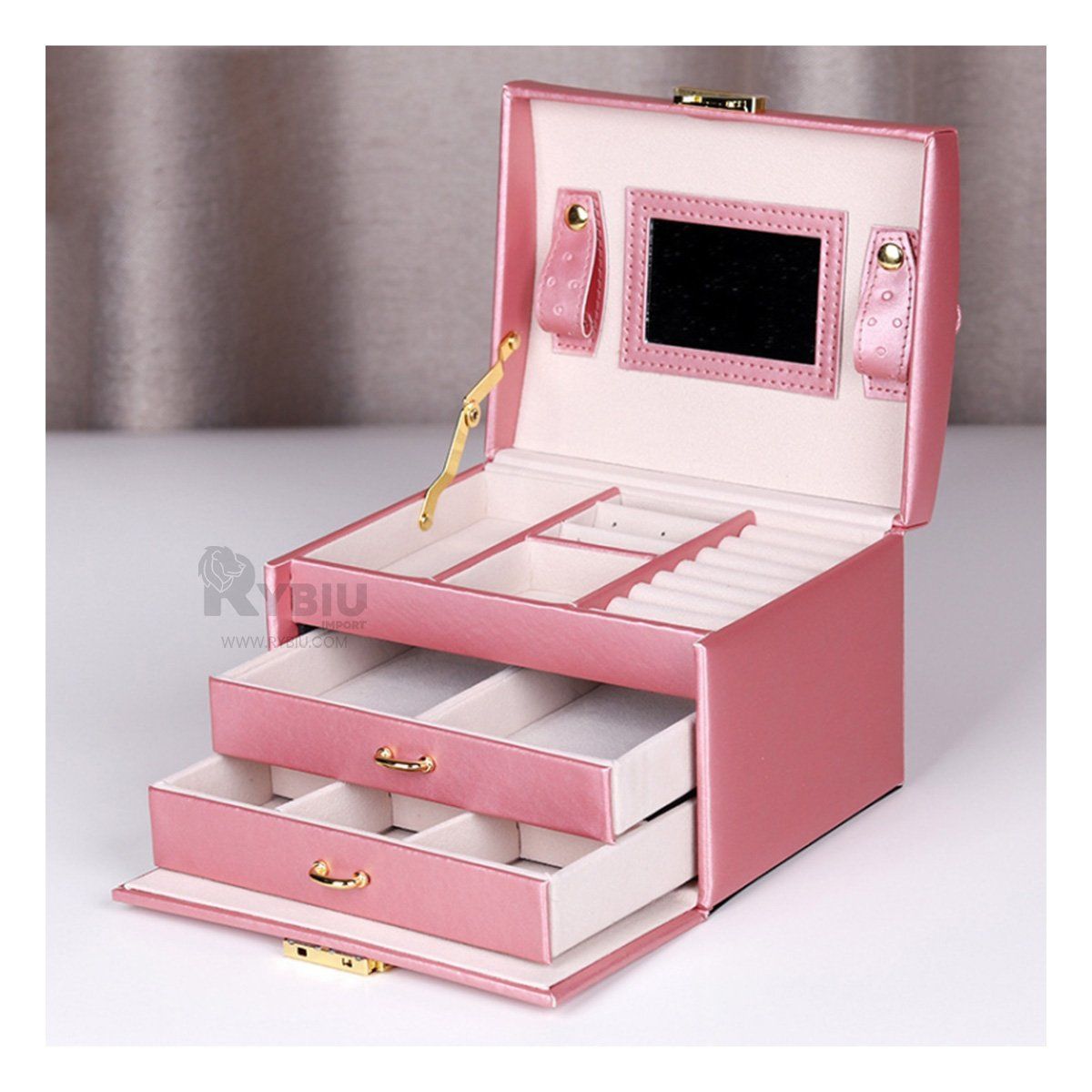 RYBIU IMPORT - Joyero Resistente de Color Rosado Y+Regalo Stickers