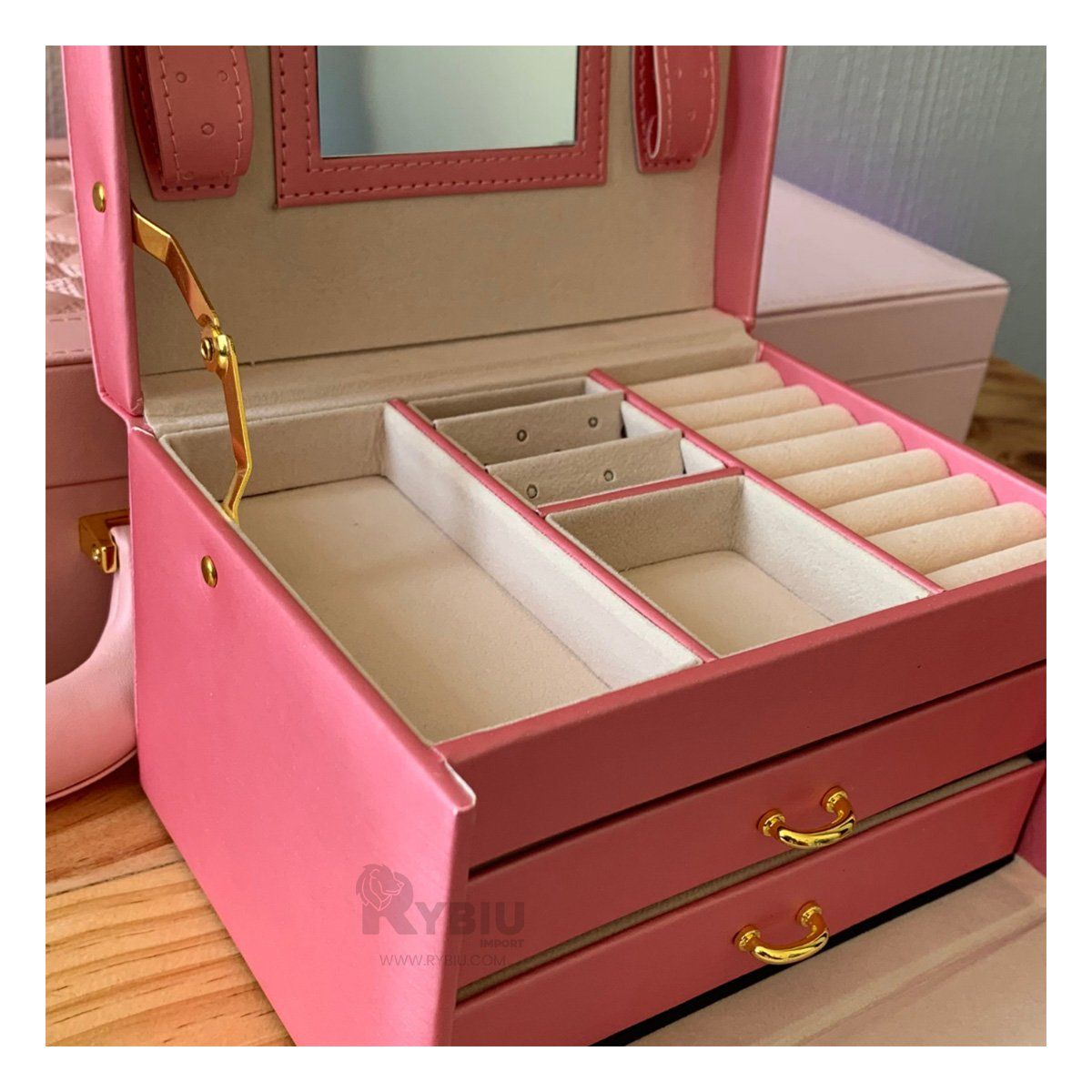 RYBIU IMPORT - Guardajoyas Moderno de Color Rosado Y+Regalo Stickers