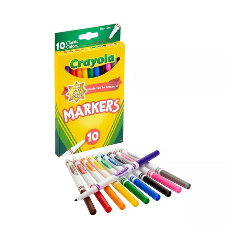 CRAYOLA - Caja de Plumones Delgados Crayola 10 Colores Clásicos