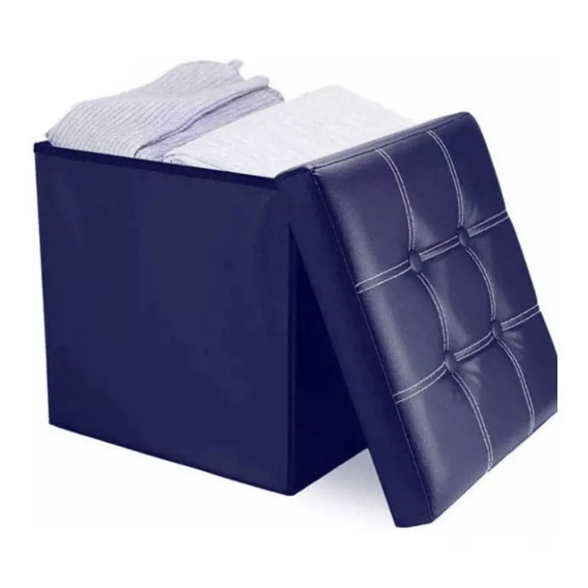 GENERICO - Taburete Baul reposapiés asiento acolchado azul