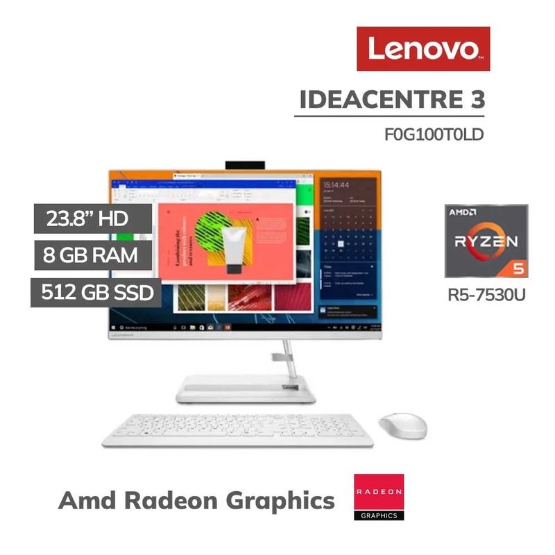 LENOVO - PC All-in-One Lenovo IdeaCentre 3 23.8" AMD Ryzen 5 7530U 8GB 512GB SSD Windows 11