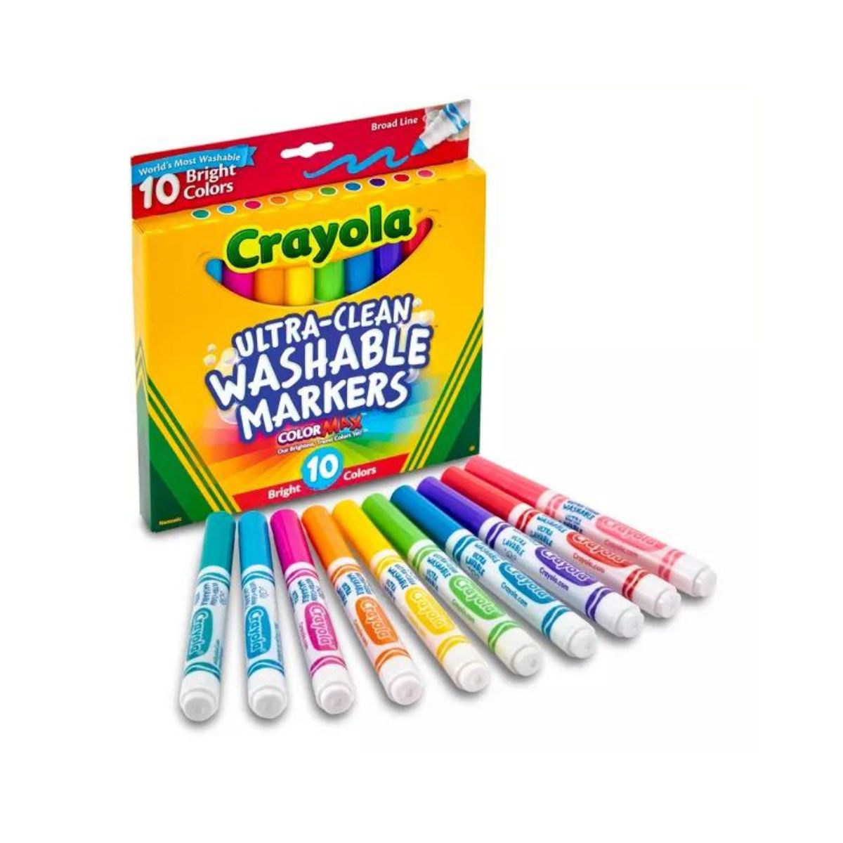 CRAYOLA - Caja de Plumones Lavables Gruesos 10 Colores Brillantes