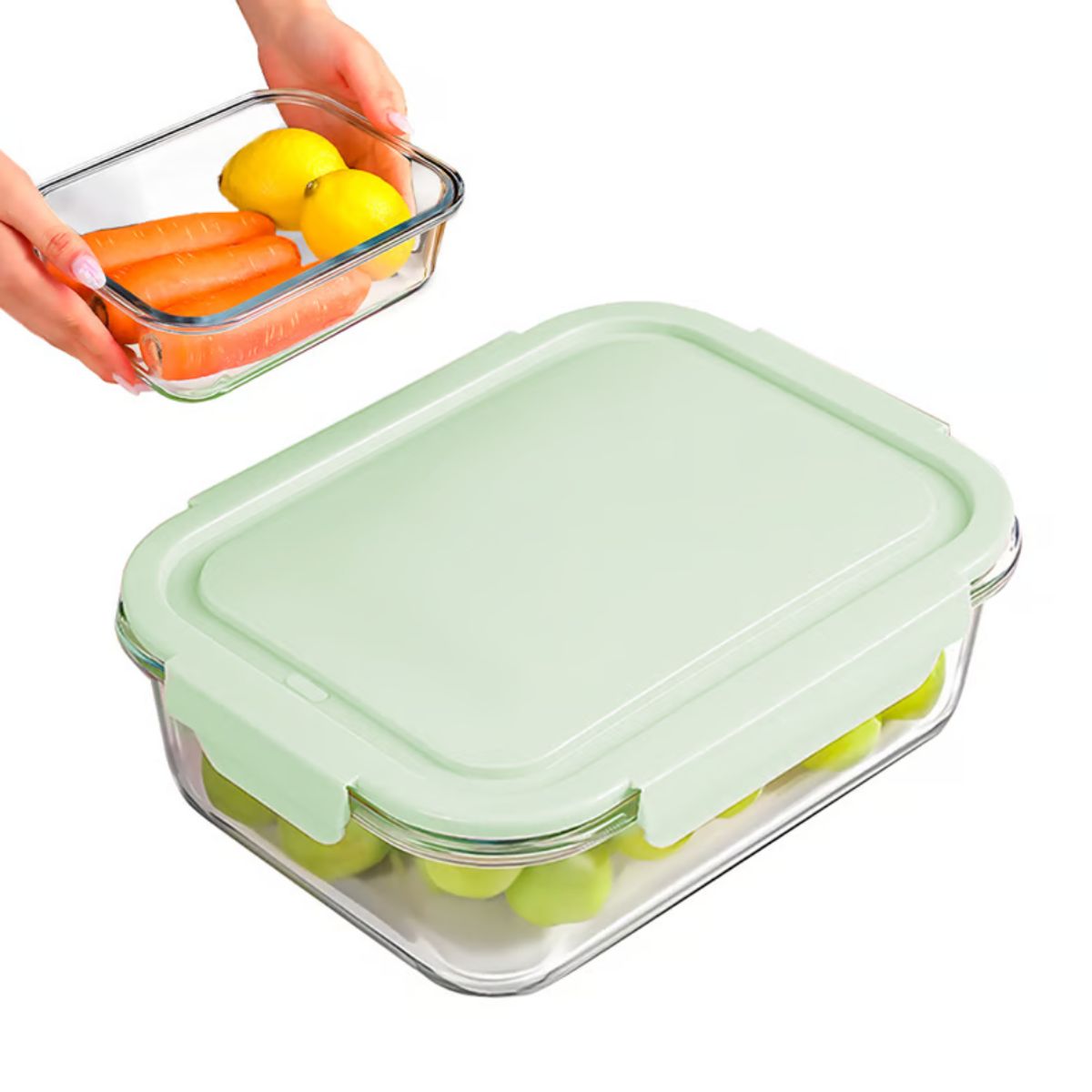 GENERICO - Táper De Vidrio Hermético Con Tapa Rectangular Verde