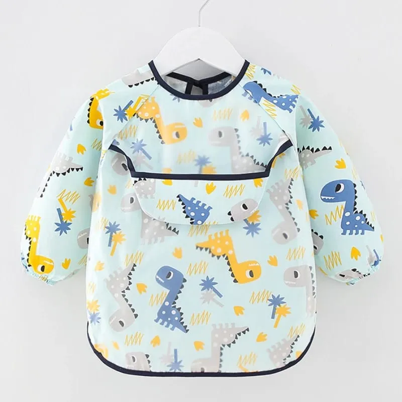 GENERICO - Mandil  Babero Manga Larga para Niños 6 a 3 años Dino Verde