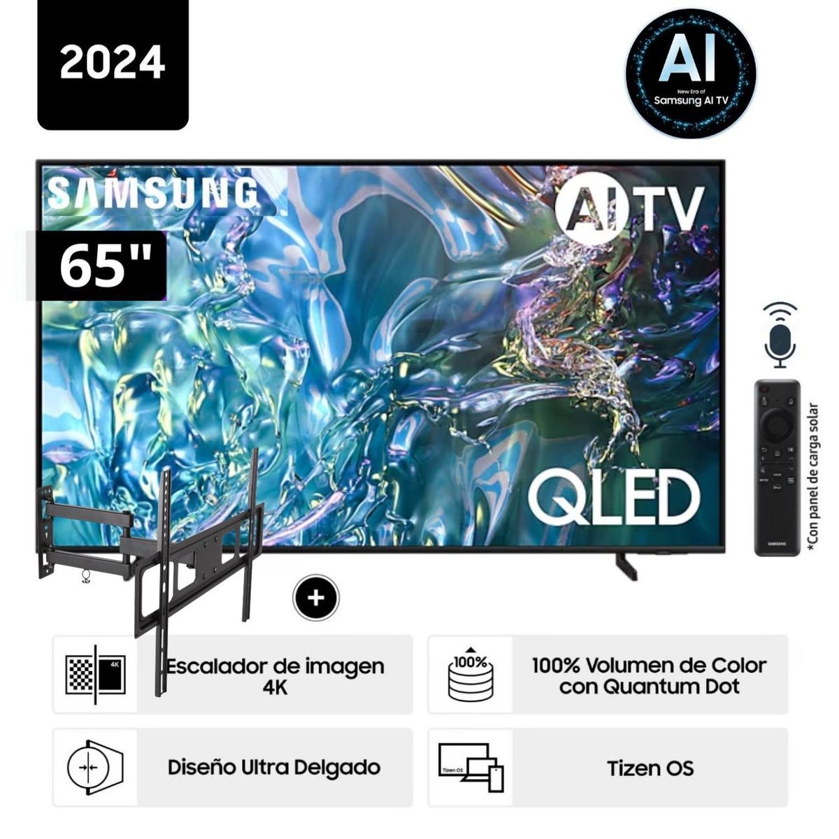 SAMSUNG - Televisor Samsung QLED Tizen OS Smart Tv 65 4K QN65Q60DAGXPE + Rack Giratorio