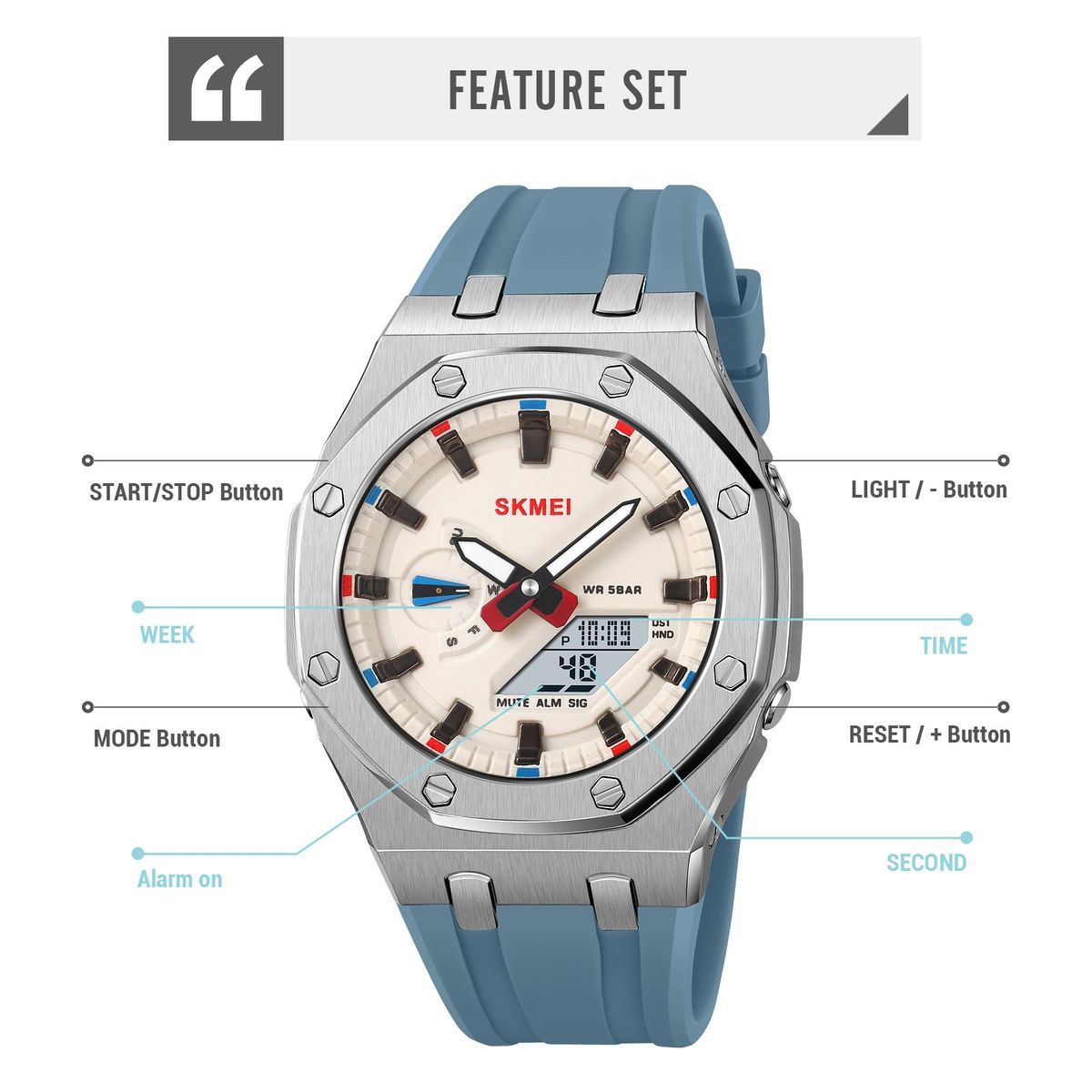 SKMEI - Reloj Skmei 2243 CELESTE Correa Silicona Hora Mundial_.