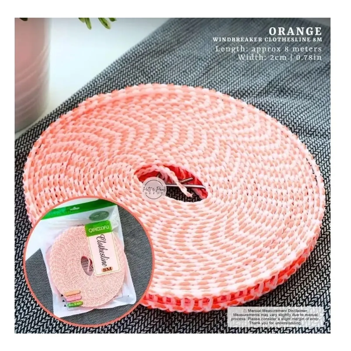 GENERICO - Cordel Tendedero 8 Metros para Tender Ropa Naranja