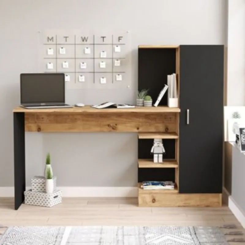 GENERICO - Escritorio Moderno Anubis con Estantes Negro R&R MUEBLES