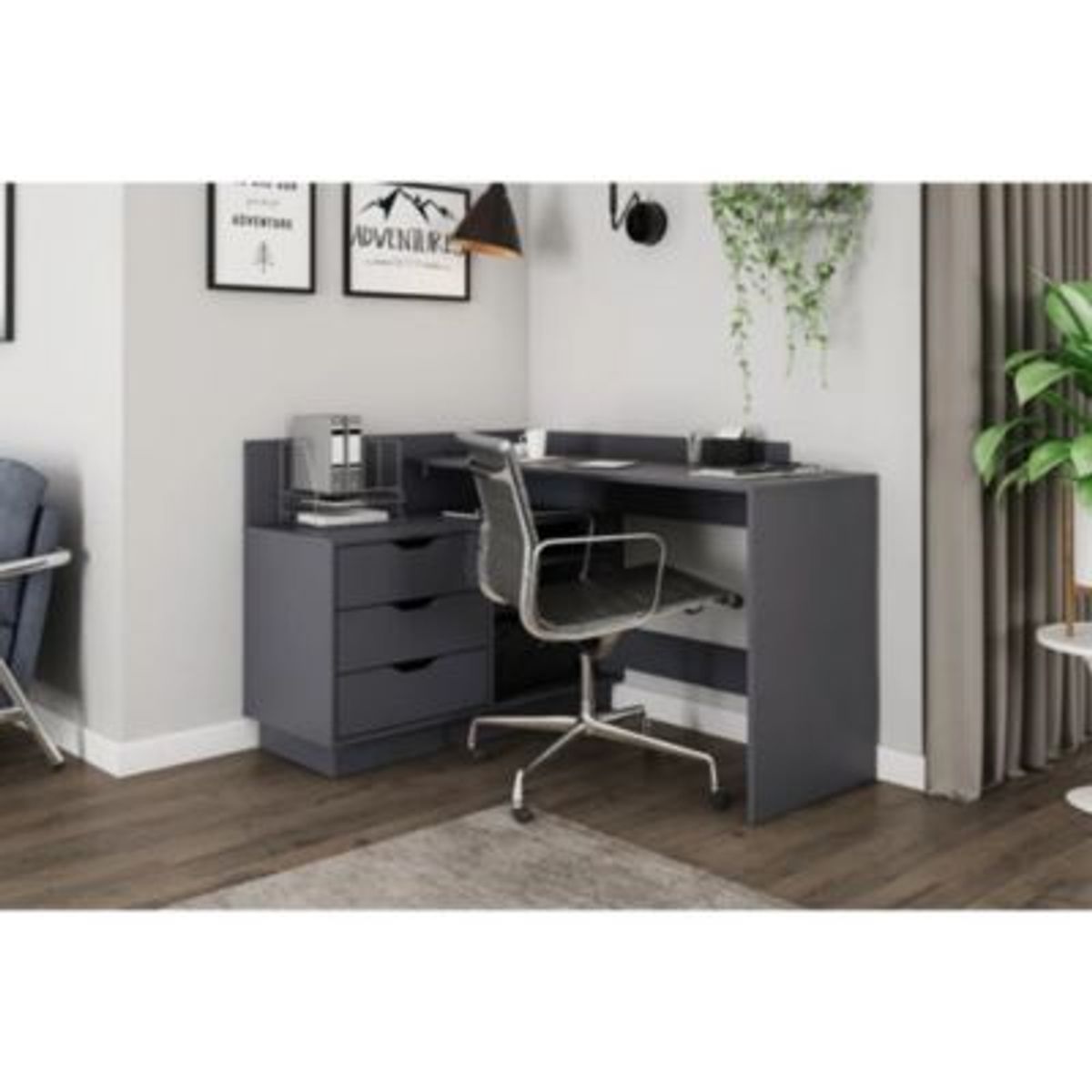 GENERICO - Escritorio en L Moderno Bisasam Negro R&R MUEBLES