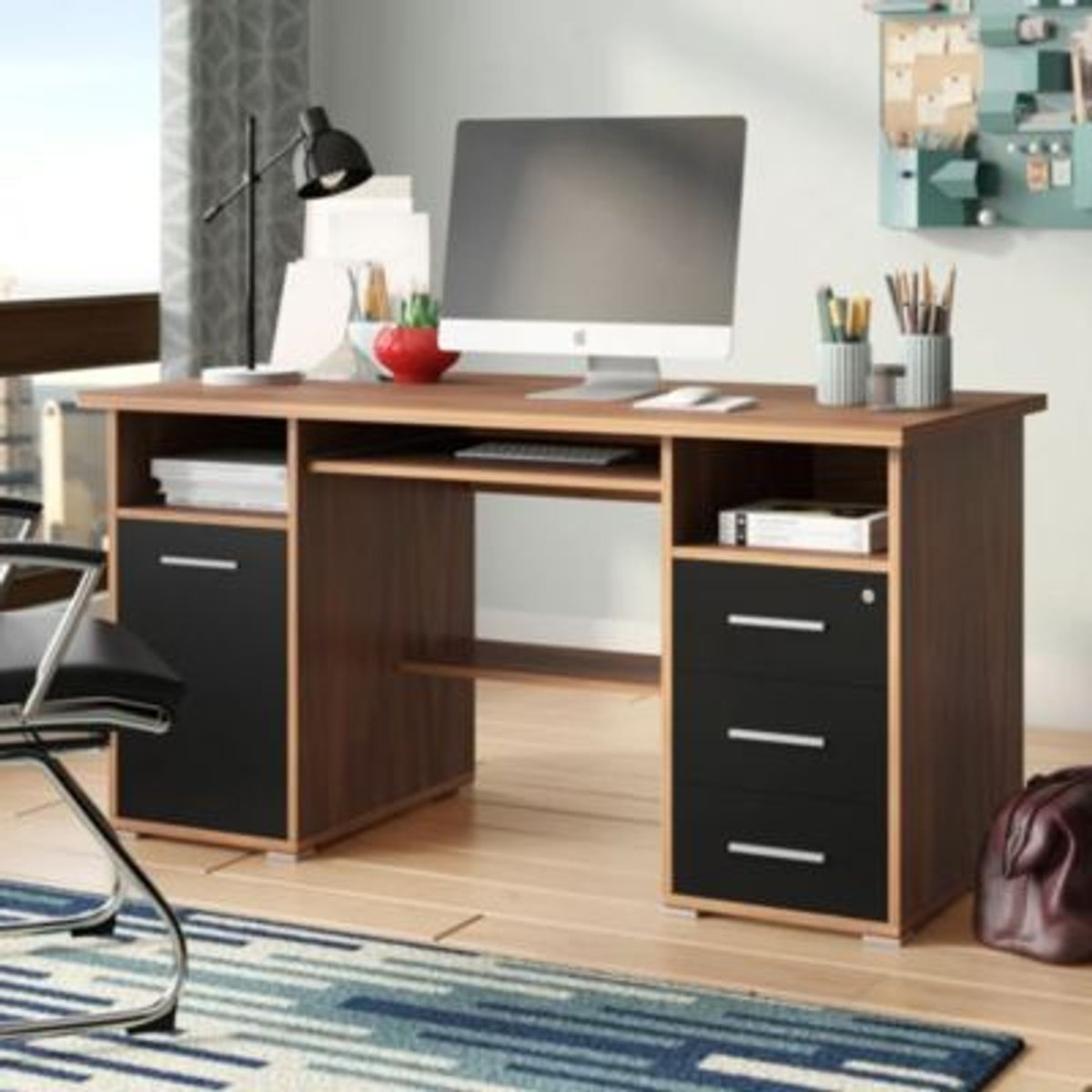 GENERICO - Escritorio Moderno Glurak Marron 3 Cajones 1 Puerta R&R MUEBLES