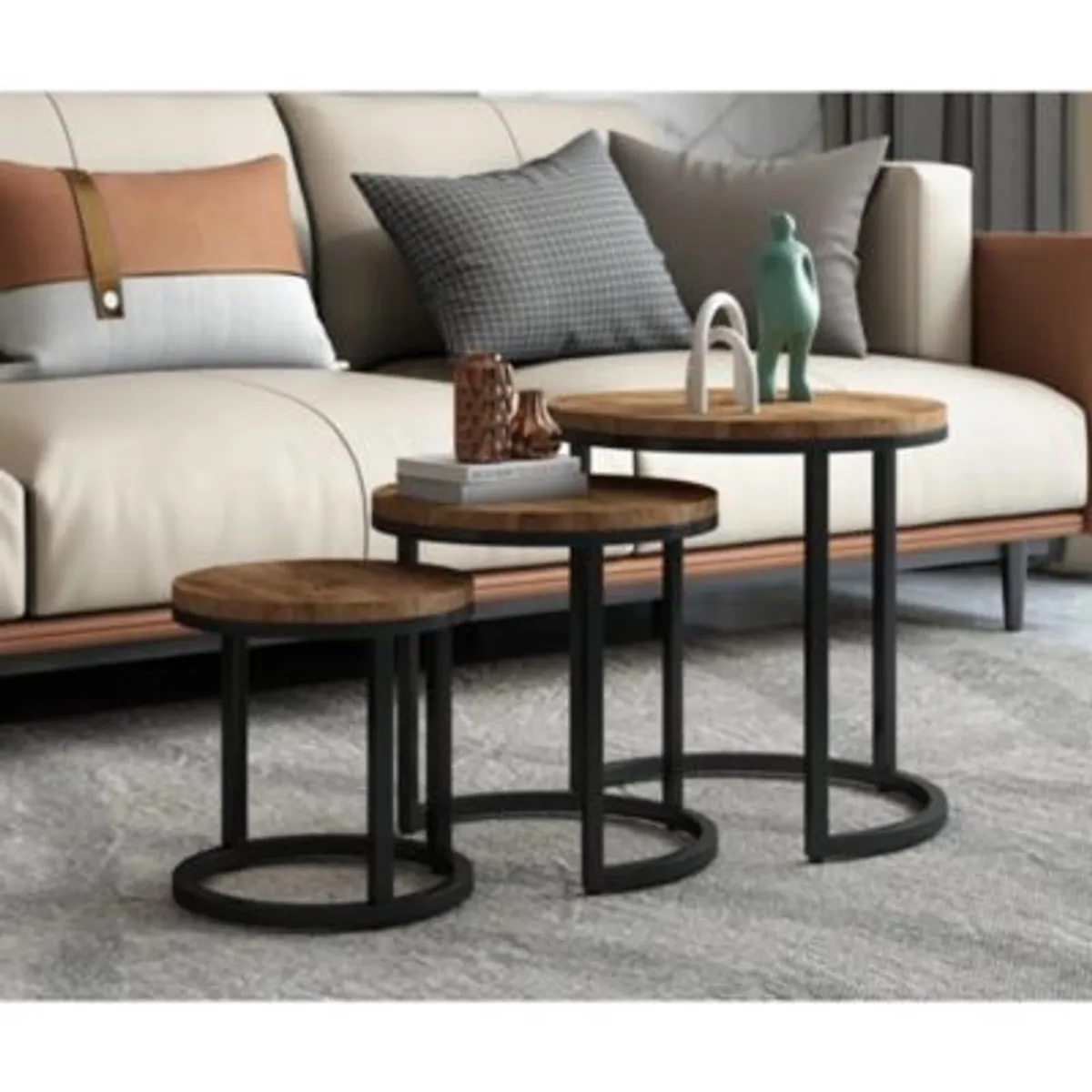 GENERICO - Mesa Lateral Moderno Triple Travis Marron R&R MUEBLES