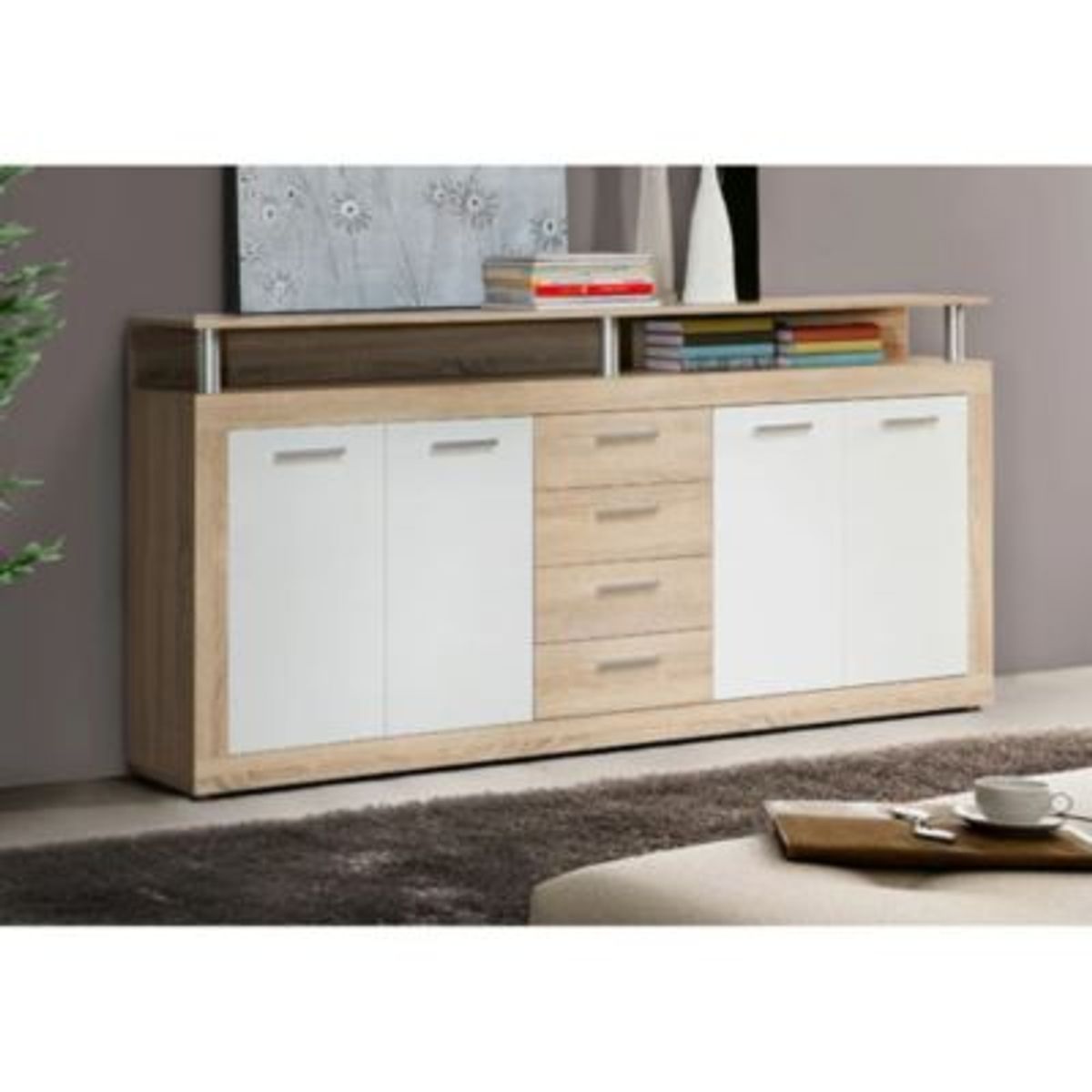 R&R MUEBLES - Aparador Moderno Nachi Blanco y Marron R&R MUEBLES