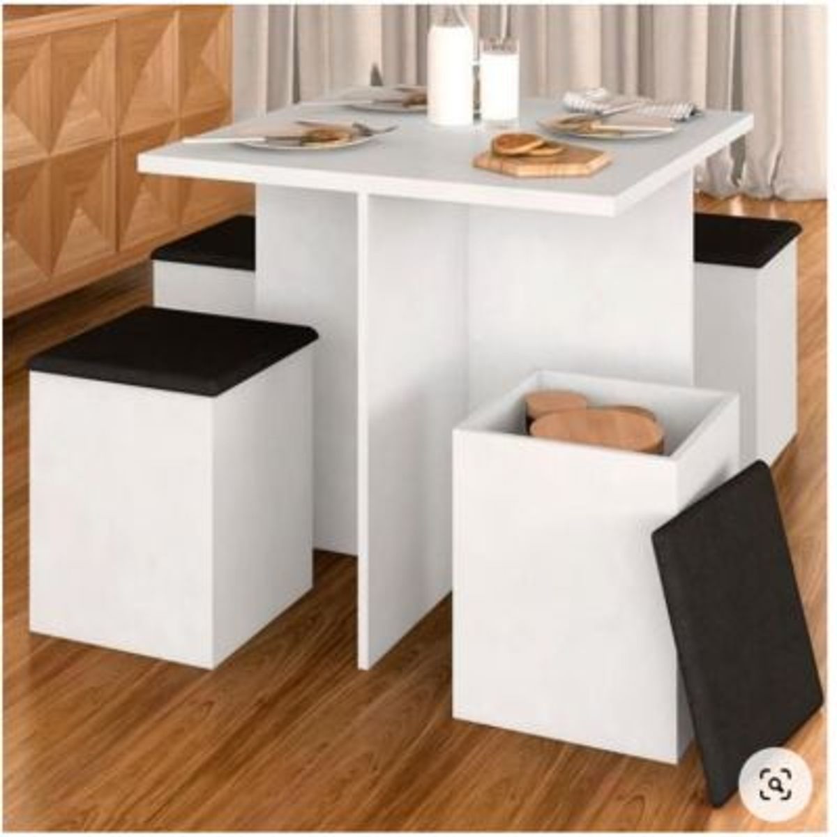 GENERICO - Juego de Comedor con 4 Bancos Moderno Kamille Blanco R&R MUEBLES