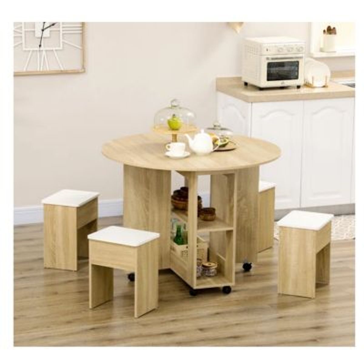 GENERICO - Juego de Comedor Plegable con 4 Bancos Prixie Duna R&R MUEBLES