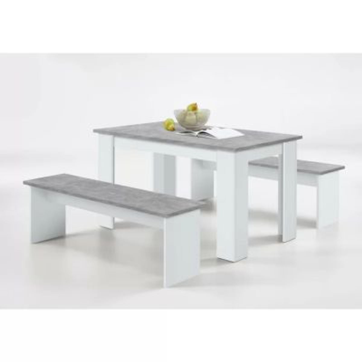 GENERICO - Juego de Comedor con 2 Bancos Moderno Zully Blanco/Gris R&R MUEBLES