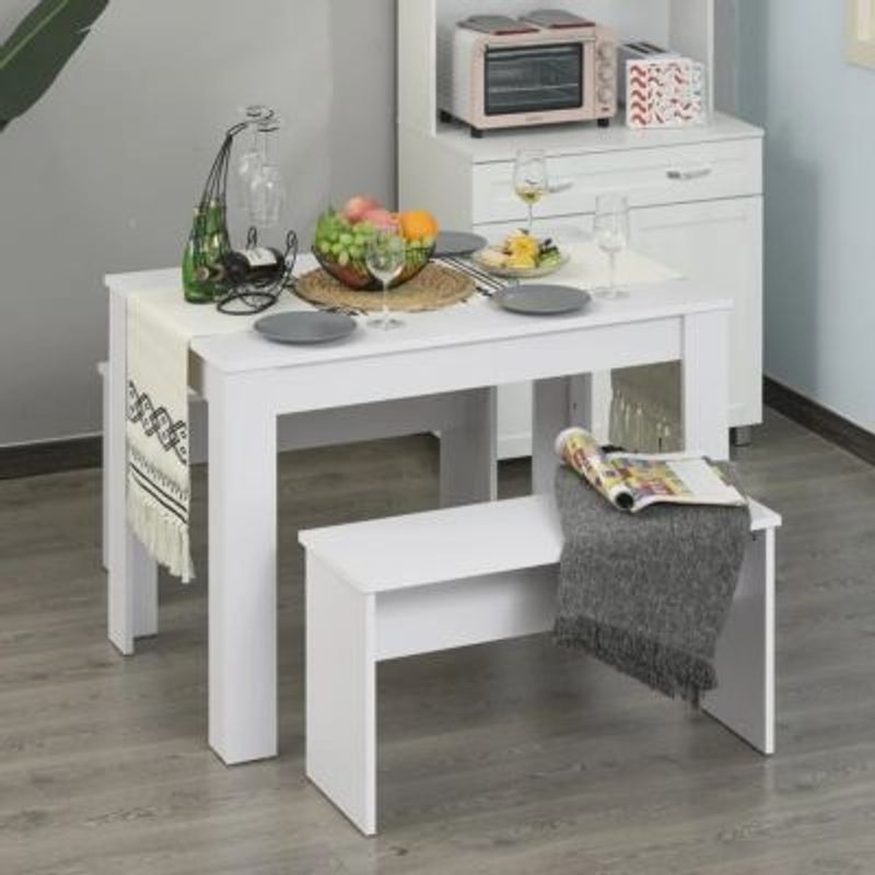 GENERICO - Juego de Comedor con 2 Bancos Seville Blanco R&R MUEBLES
