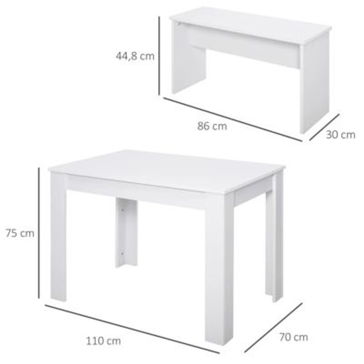 GENERICO - Juego de Comedor con 2 Bancos Seville Blanco R&R MUEBLES