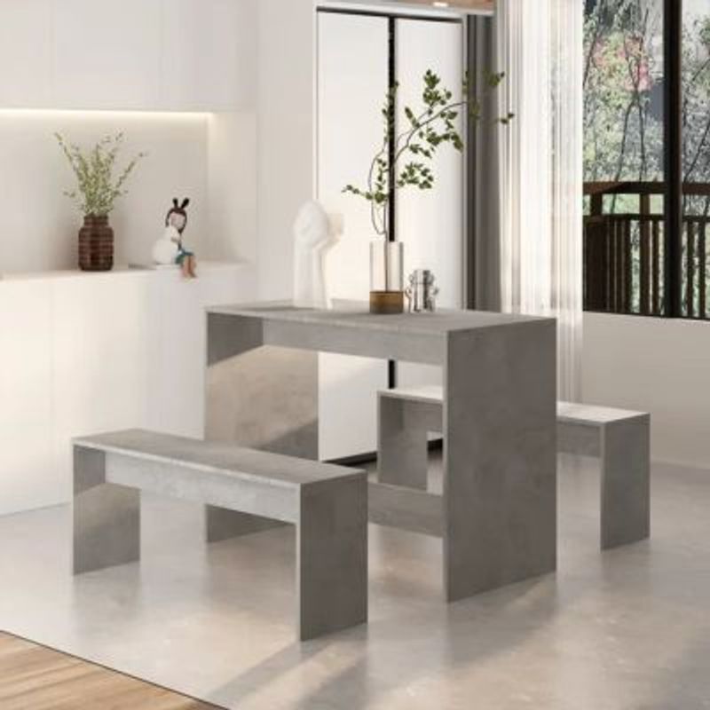 GENERICO - Juego de Comedor con 2 Bancos Moderno Tati Gris Cemento R&R MUEBLES
