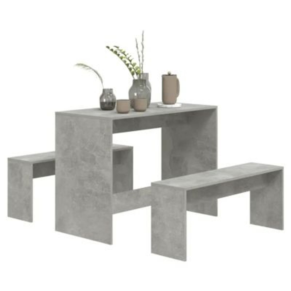 GENERICO - Juego de Comedor con 2 Bancos Moderno Tati Gris Cemento R&R MUEBLES
