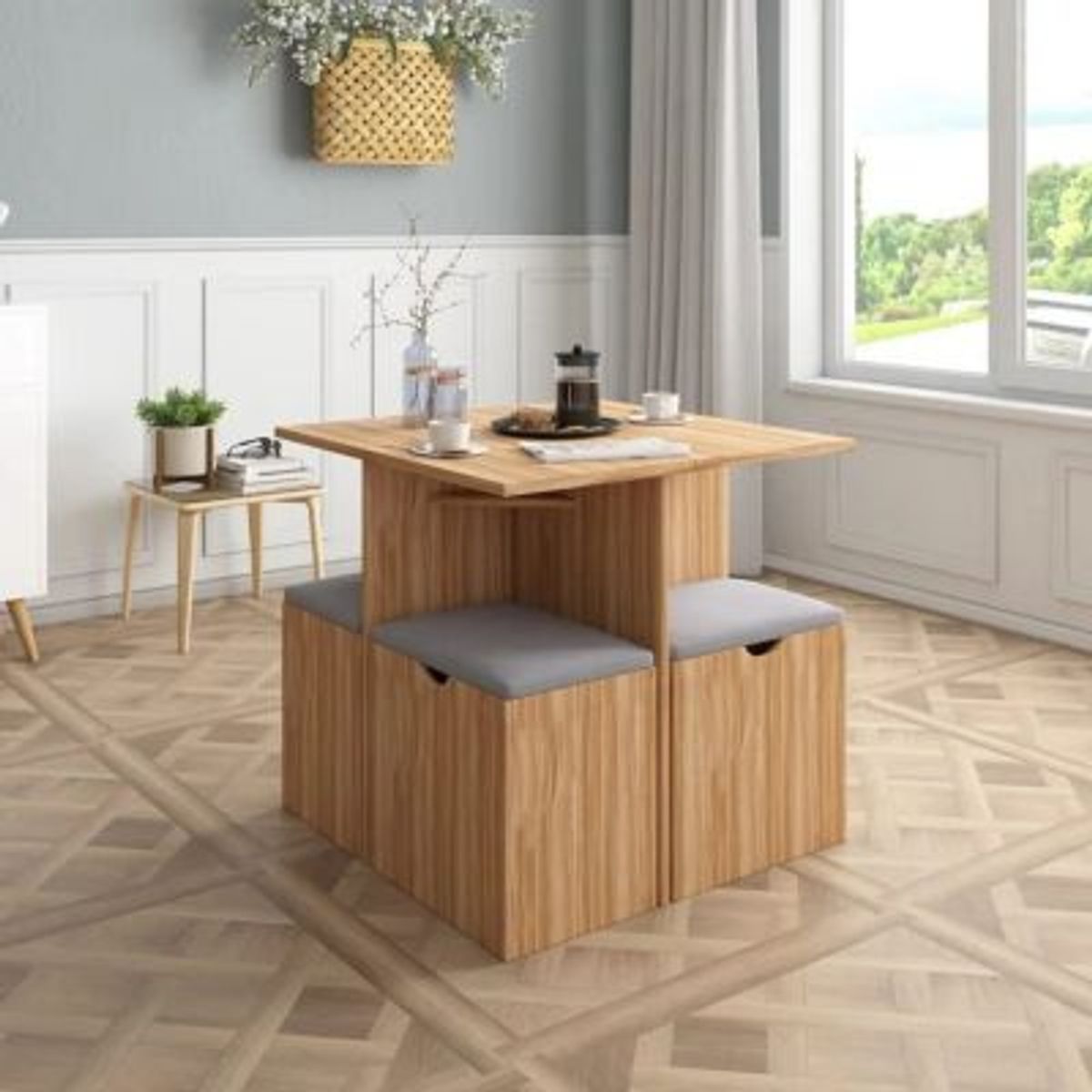 GENERICO - Juego de Comedor con 4 Bancos Moderno Katty Marrón R&R MUEBLES