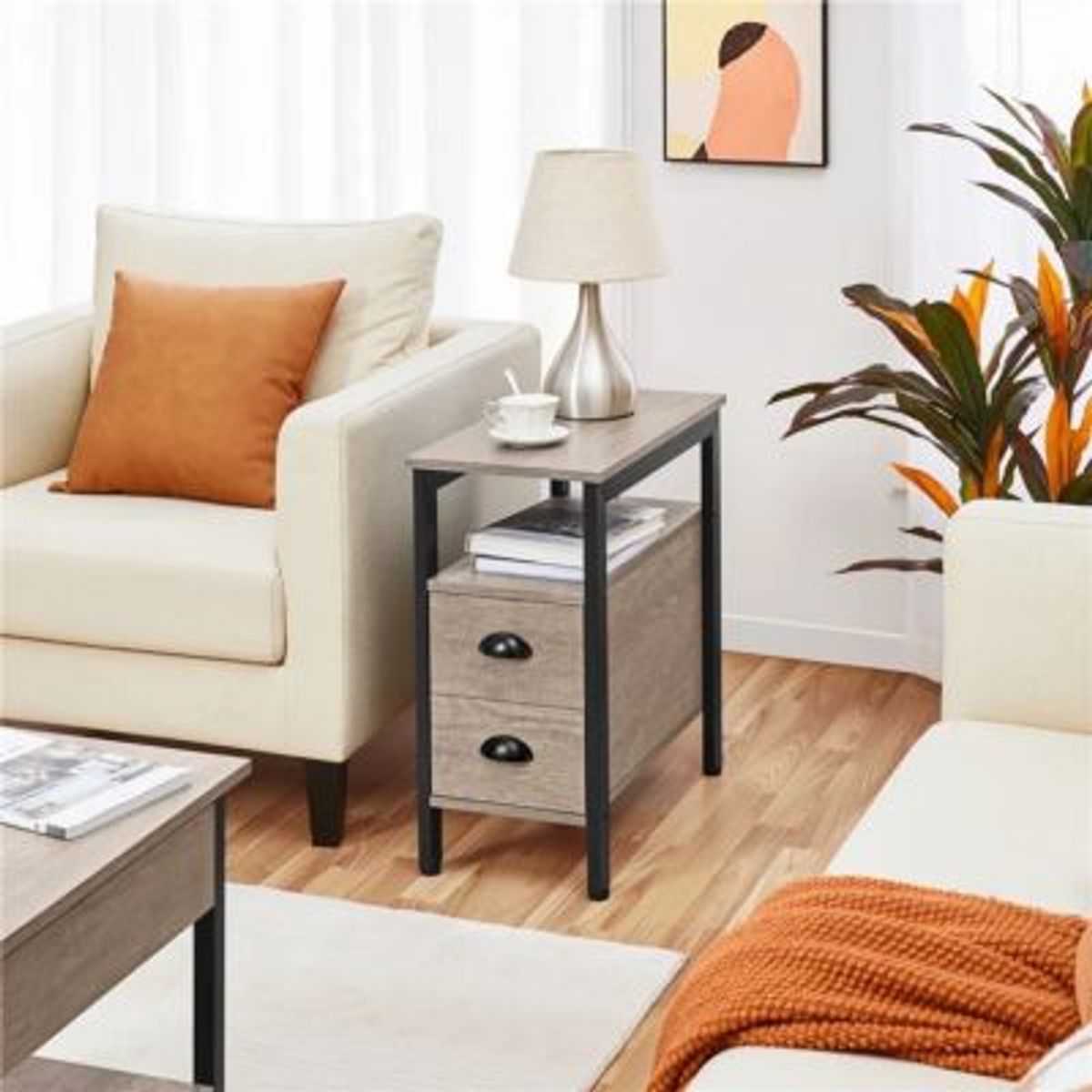 GENERICO - Mesa Lateral Moderna Fonsi Gris R&R MUEBLES