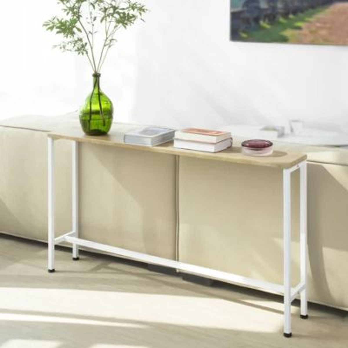 GENERICO - Mesa Consola Moderna Botija Marrón ClaroBlanco R&R MUEBLES