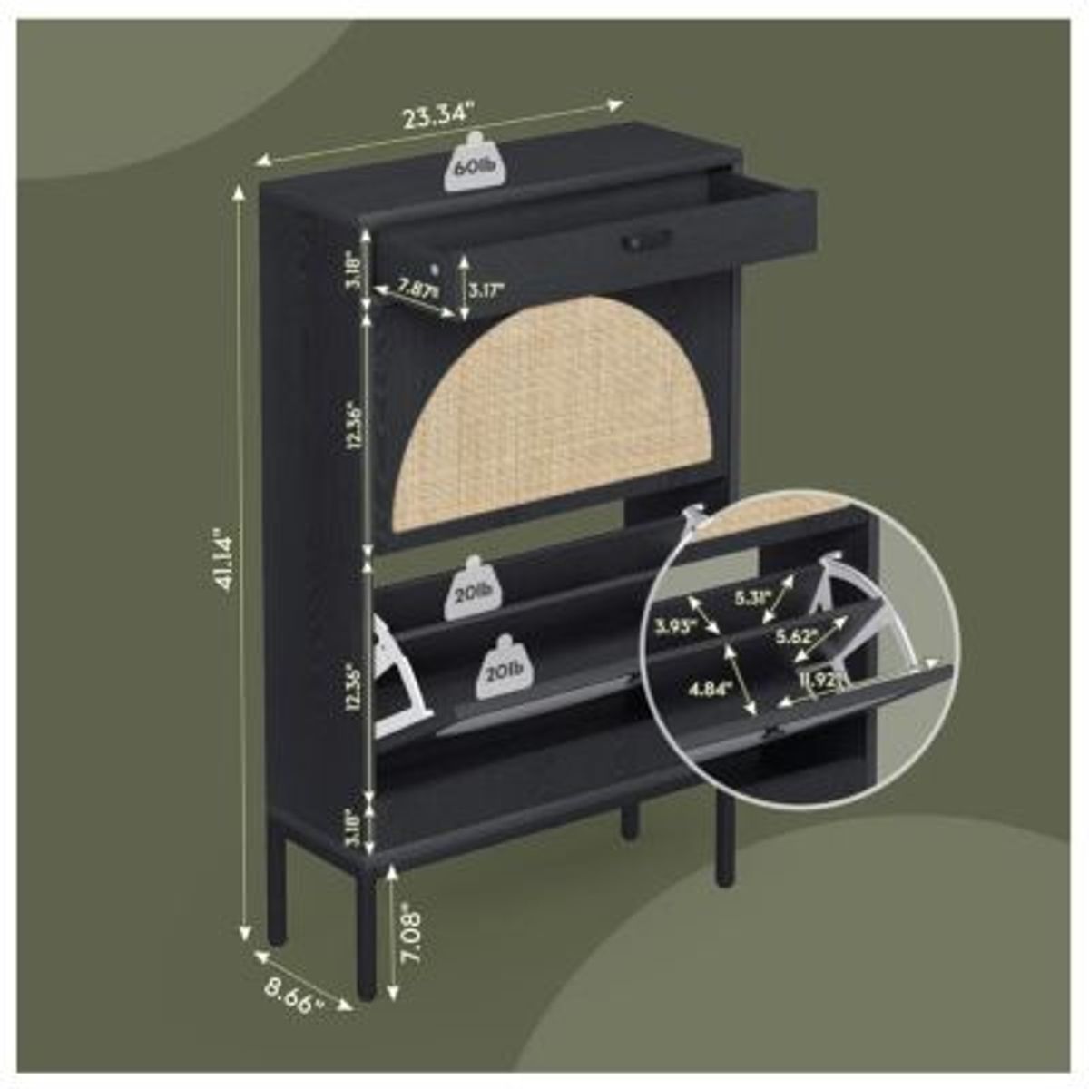 GENERICO - Zapatera Nórdica Merino Negro R&R MUEBLES