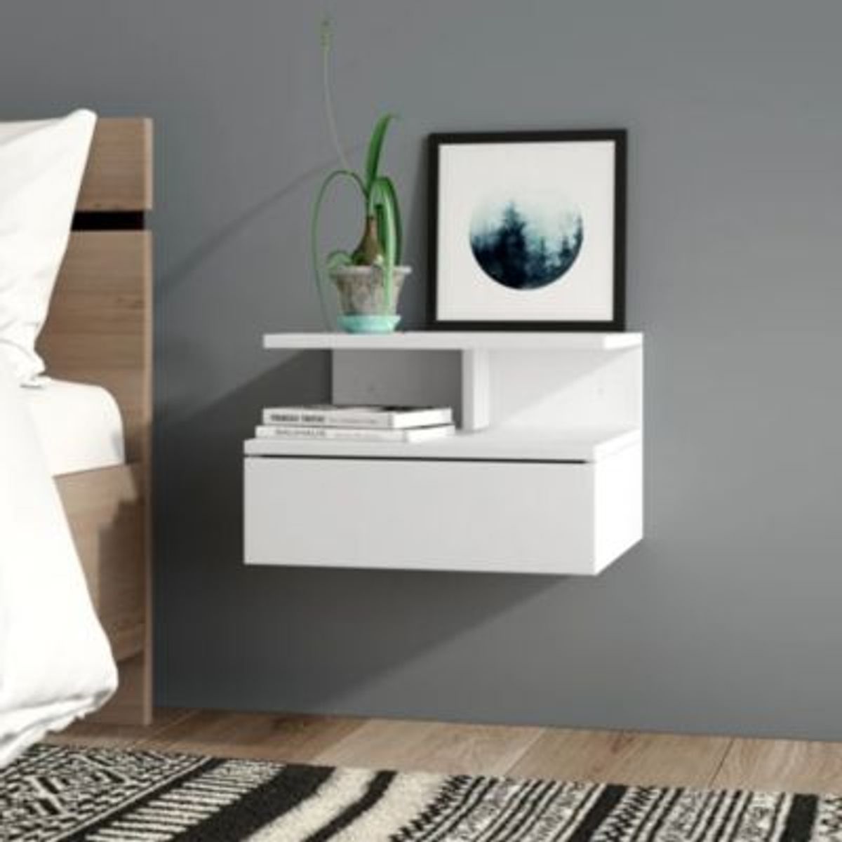 GENERICO - Mesa de Noche Flotante Akari Blanco R&R MUEBLES