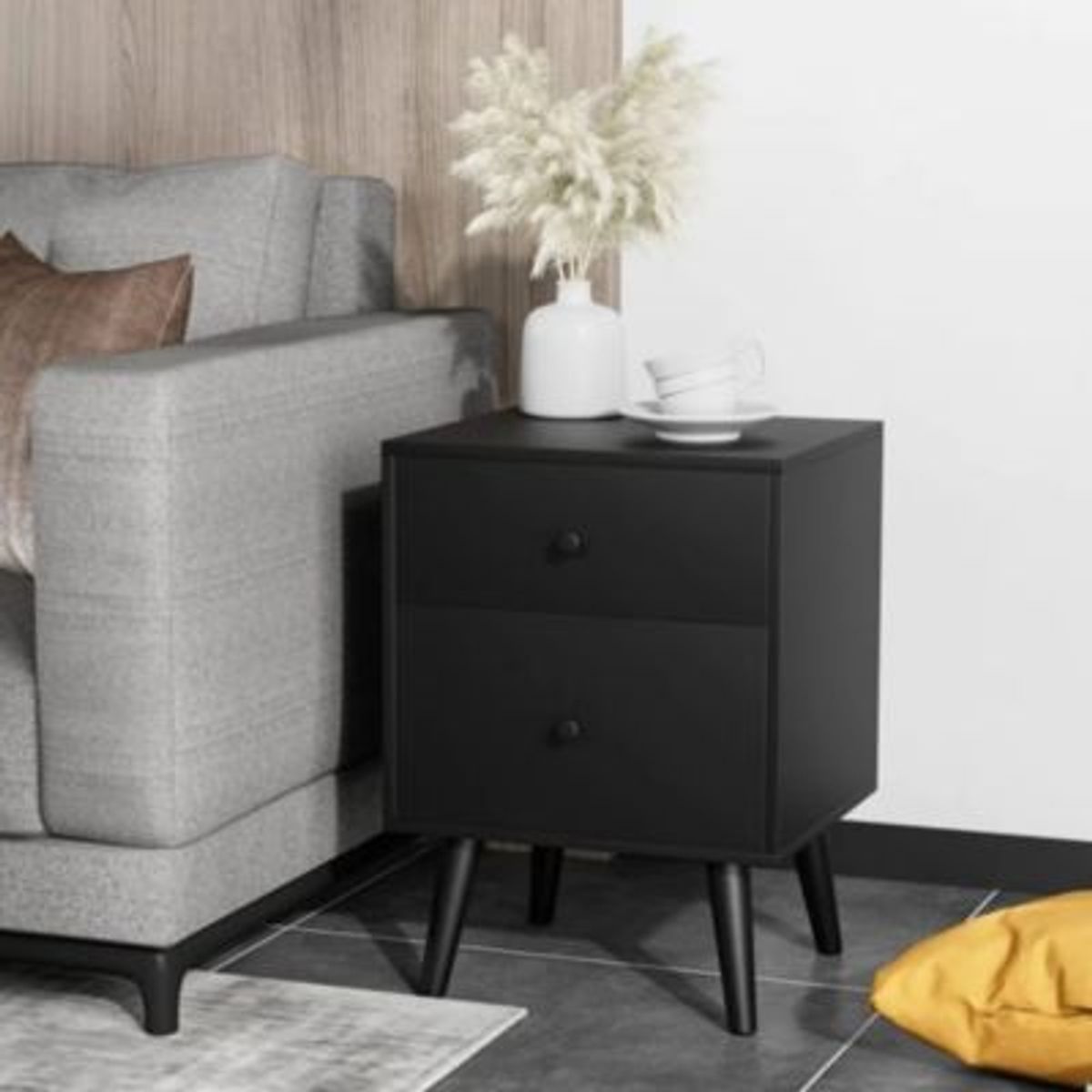 GENERICO - Mesa de Noche Moderna Nazuna Negro R&R MUEBLES