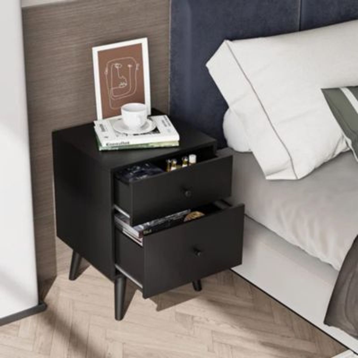 GENERICO - Mesa de Noche Moderna Nazuna Negro R&R MUEBLES